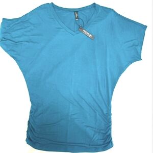 Ruched Sided Made by Johnny Stretch Shirt Top- Size XL Teal/Aquamarine Blue NWT